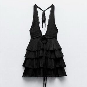 Zara Black Backless Tiered Dress